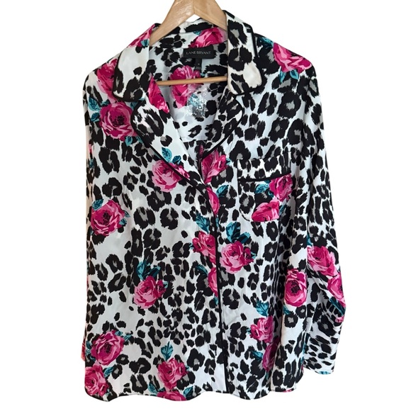 Lane Bryant womens leopard print to the bright pink roses Size 18 PJ blouse - Picture 1 of 12